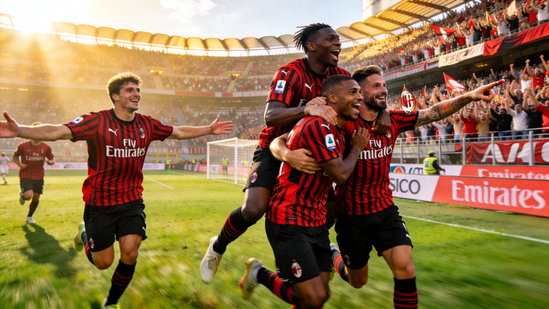 AC米兰球员在比赛中庆祝进球的激动瞬间